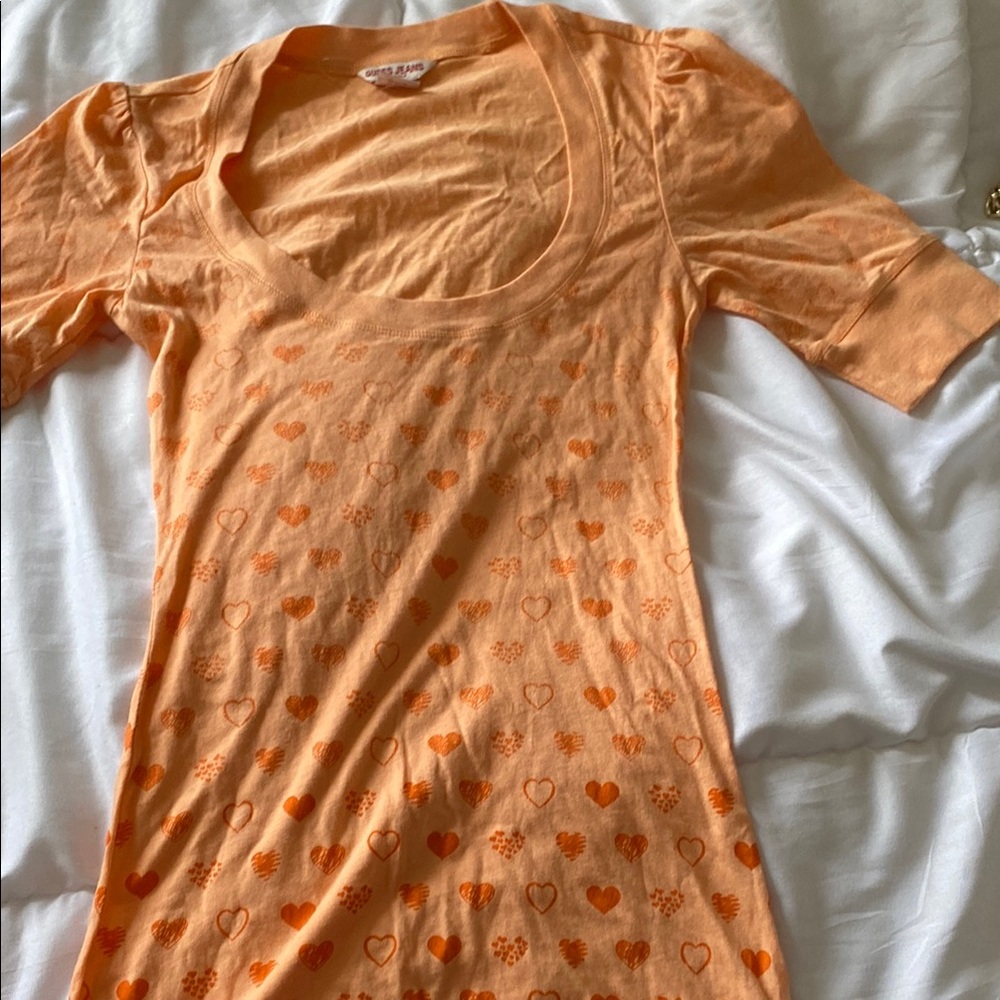 Vintage GUESS Orange Heart Patterned Top